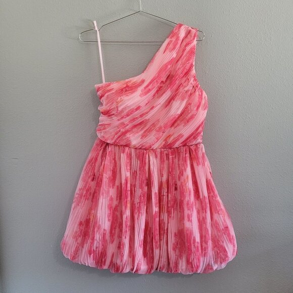 Anthropologie Hutch One Shoulder Pink Tulle Mini Bubble Dress Pockets Homecoming - Picture 1 of 13